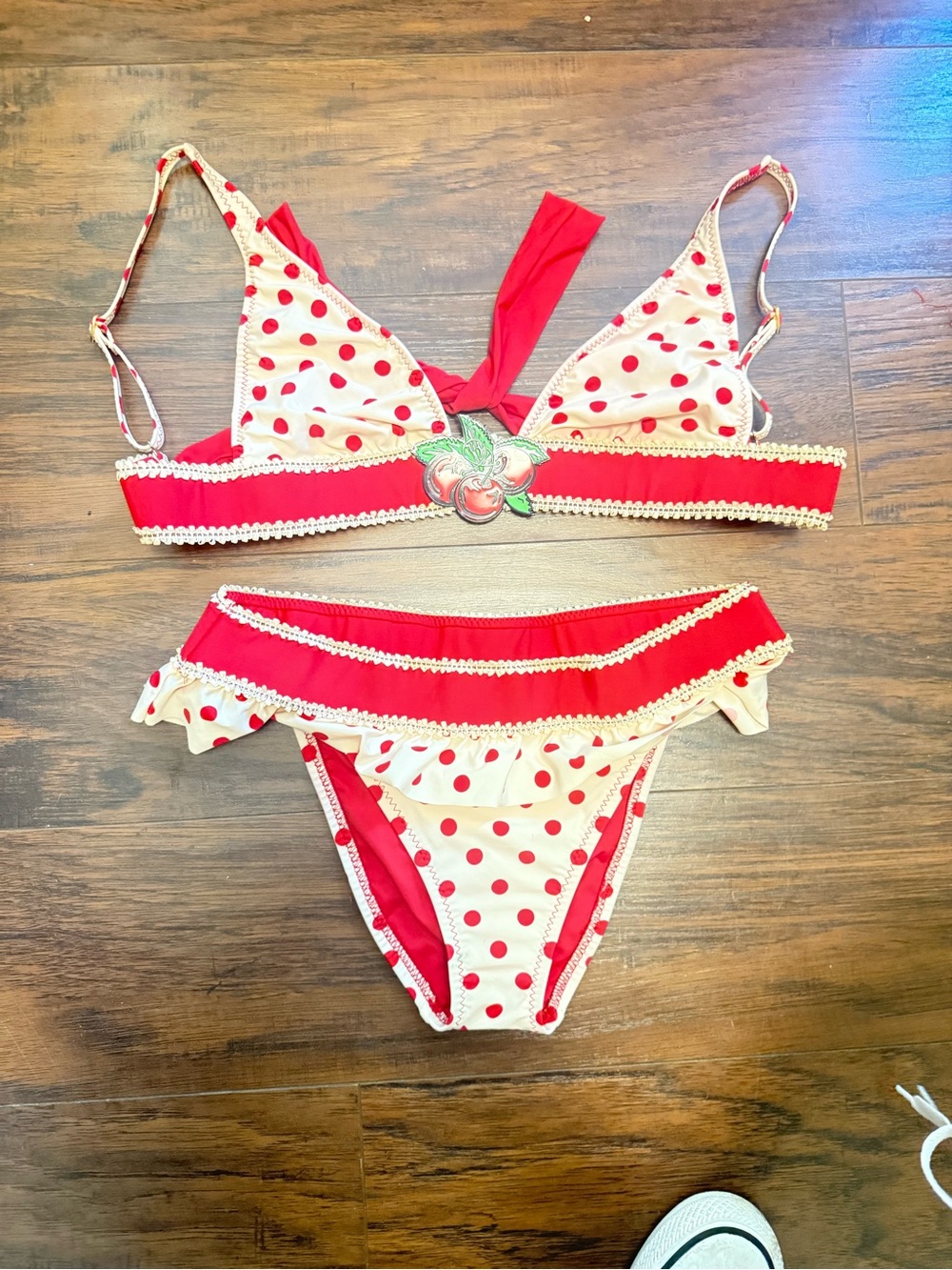 Betsey Johnson Red and Cream Polka Dot Bikini Set